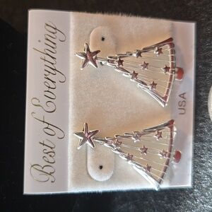 Polished silver Christmas tree earrings